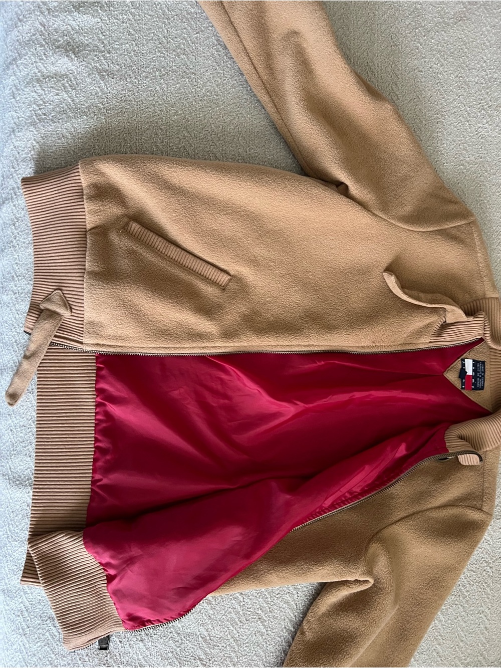 Tommy Hilfiger Camel Bomber Jacket with Red Lining